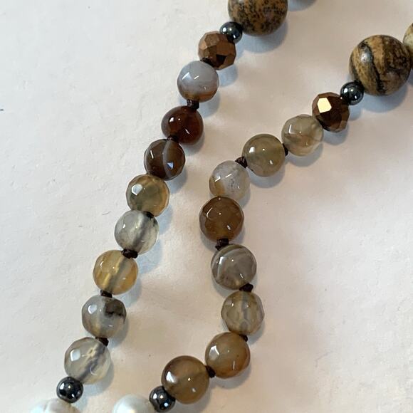 Vtg Agate Cultured Pearl Necklace Polished Gemstones Bold Southwest Statement - Picture 4 of 13